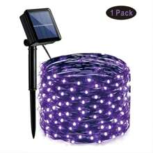 1pc & 2pcs Halloween Decor năng lượng mặt trời 120LED dây đèn cổ tích màu tím và cam, đèn cổ tích chạy bằng năng lượng mặt trời với 8 chế độ, đèn dây đồng đen chống thấm nước cho tiệc sân ngoài trời trang trí Halloween - nhiều màu - Xem 5