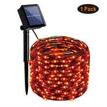 1pc & 2pcs Halloween Decor năng lượng mặt trời 120LED dây đèn cổ tích màu tím và cam, đèn cổ tích chạy bằng năng lượng mặt trời với 8 chế độ, đèn dây đồng đen chống thấm nước cho tiệc sân ngoài trời trang trí Halloween - nhiều màu - Xem 4