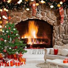 1 pièce, Toile de fond thématique de cheminée de Noël, accessoires de studio photo de sapin de Noël, bas de Noël, décors du Nouvel An