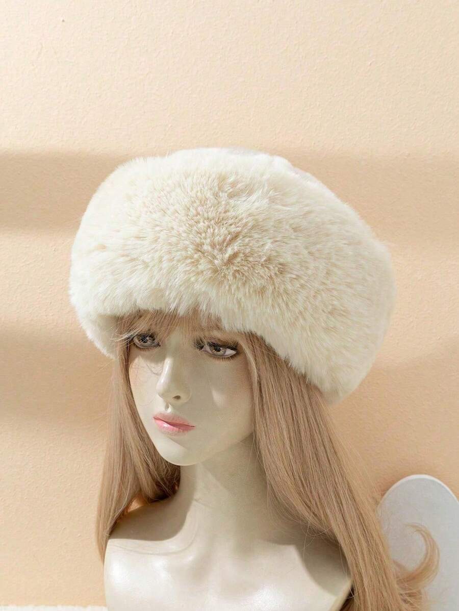 1 件女士保暖蓬松渔夫帽，适合秋冬季服装 - 米色 - 查看 1