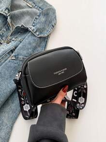 Bolso bandolera minimalista y de moda, bolso de hombro de PU con estilo, bolso casual y billetera para teléfono de mujer - Negro - Ver 6