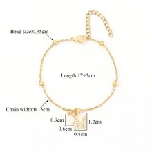 1pc New Fashion Faux Pearl Pave Zirconia Initial Gold Color Stainless Steel Bead Chain Bracelet For Women - Yellow Gold - View 2