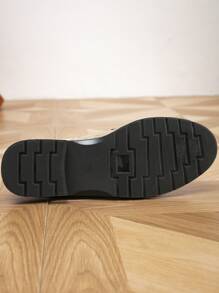 2025 Autumn Women's Round Toe Color Block Metal Buckle Flat Loafers Thick Sole Flat Brogues Shoes, For Spring & Fall - Khaki - View 9