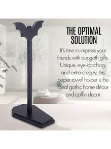1 PIEZA Soporte para toallas con diseño de murciélago, decoración de cocina y baño, decoración gótica para el hogar, estante para almacenar kleenex, soporte de encimera para Halloween, de madera maciza con base antideslizante en blanco y negro, soporte vertical para servilletas, película transparente y rollo de papel