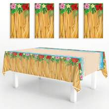 Hawaiian Party Disposable PE Tablecloth, Hawaiian Party Decorations, Tropical Tablecloth, Hibiscus Birthday Activities Summer Tablecloth - Multicolor - View 3