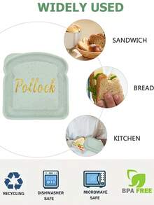 1 Pc Customized Name Toast Case Bread Bento  Freshness Preservation Box Organizer Sandwich Breakfast Containers Lunch Bag With Lid Meal Accessories With Name Customiz Portable For Outdoor Picnic Personalized DIY Pattern - Green - View 4