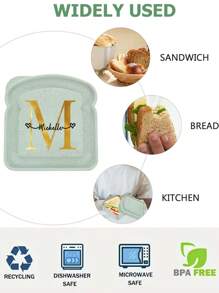 1 Pc Customized Name Toast Case Bread Bento  Freshness Preservation Box Organizer Sandwich Breakfast Containers Lunch Bag With Lid Meal Accessories With Name Customiz Portable For Outdoor Picnic Personalized DIY Pattern - Green - View 4