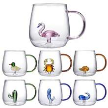 3D Glass Cup With Handle, Cute Animal & Plant Designs, Suitable For Coffee, Juice, Milk Tea, Beverages In Summer And Winter, Great For Christmas