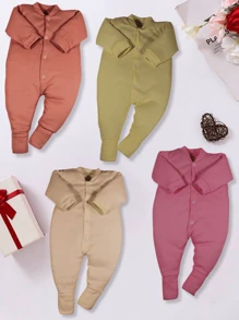 Kit 4 Pieces Baby Jumpsuit Soft Ribbed Smooth Turn-Foot Boy Girl - Rosa Pálido - Ver 1