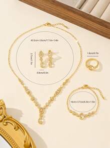 Juego de joyería de 5 piezas chapado en oro de 14K para mujeres, incluye collar, aretes, pulsera, anillo, diseño de gota, adecuado para novia, boda, fiesta, celebración, regalo para amigos