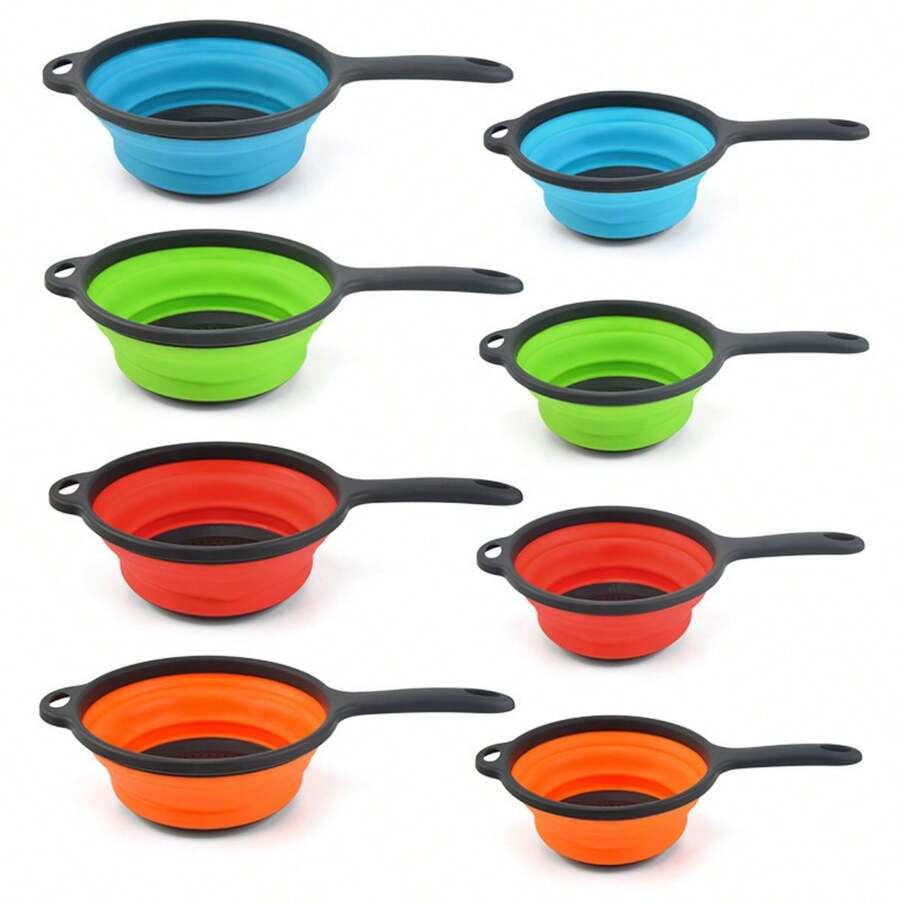 带长柄的圆形可折叠厨房滤锅，创意节省空间的蔬菜清洗篮 - 彩色 - 查看 1