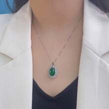 Bộ vòng cổ và hoa tai kim cương ngọc bích cổ điển JYXH bạc Sterling 925 đính hôn cho phụ nữ Zirconia, trang sức ngọc bích Mã Lai Vòng cổ choker cưới Bùa hộ mệnh khắc lời hứa của cô dâu Phụ kiện nam và nữ Bán buôn Qixi Quà tặng sinh nhật ngày lễ tình nhân - màu xanh lá - Xem 1