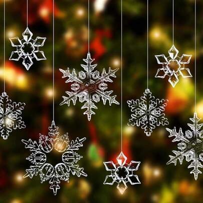 20/30 件圣诞雪花装饰，透明塑料水晶饰品，圣诞树 DIY 装饰，家庭房装饰，冬季派对吊坠装饰，窗户装饰吊坠，节日派对婚礼装饰，圣诞节