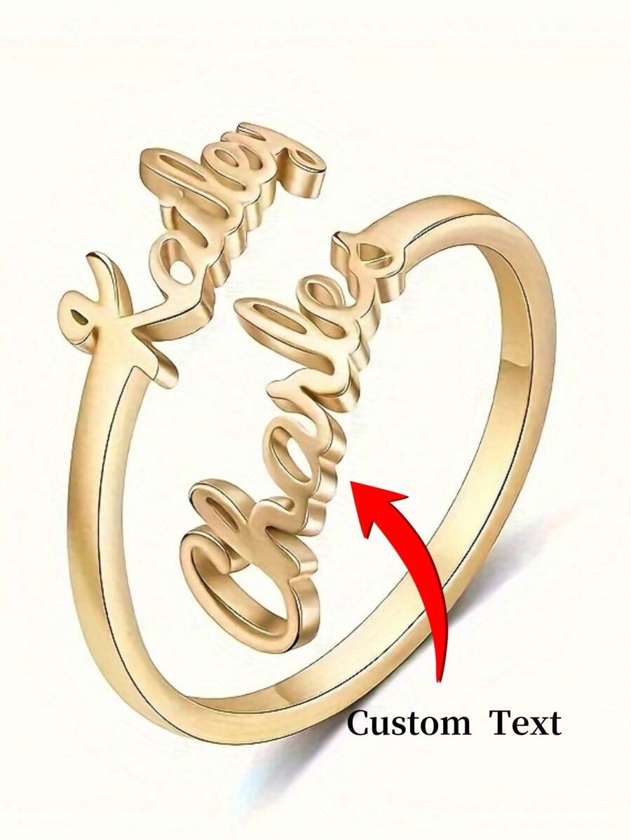 1 Stück personalisierter offener Ring, individualisierter Namensring mit Ausschnitt, Verlobungsschmuck Liebesgeschenk, Damengeschenk - Goldene Mulde - Übersicht 1