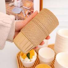 100个装纸质蛋糕杯托，迷你纸质烘焙杯，一次性玛芬蛋糕杯，蛋糕纸杯，甜点DIY烘焙，婚礼，婴儿派对，生日派对（棕色）/ 50个装纯色纸质蛋糕杯托 - 棕色 - 查看 4