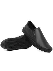 Men's Women's Casual Slip On Sneakers Yacht Laceless Easy Fit Comfortable + Watch - màu đen - Xem 3