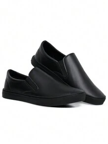 Men's Women's Casual Slip On Sneakers Yacht Laceless Easy Fit Comfortable + Watch - màu đen - Xem 4