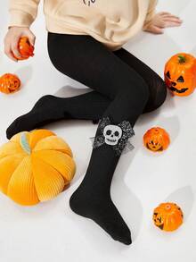 Conjunto de 2 meias-calças para bebês meninas com estampa de fantasmas para o Halloween.