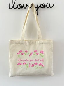 1 Túi Tote Vải Tùy Chỉnh Có Chữ/Văn Bản/Tên, Thiết Kế Độc Đáo, Sức Chứa Lớn, Nhẹ, Thời Trang, Thường Ngày, Túi Xách Mua Sắm - Màu be - Xem 2