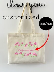 1 Túi Tote Vải Tùy Chỉnh Có Chữ/Văn Bản/Tên, Thiết Kế Độc Đáo, Sức Chứa Lớn, Nhẹ, Thời Trang, Thường Ngày, Túi Xách Mua Sắm - Màu be - Xem 9