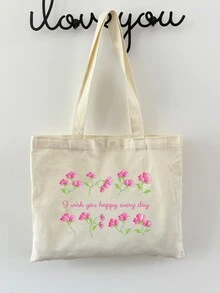 1 Túi Tote Vải Tùy Chỉnh Có Chữ/Văn Bản/Tên, Thiết Kế Độc Đáo, Sức Chứa Lớn, Nhẹ, Thời Trang, Thường Ngày, Túi Xách Mua Sắm - Màu be - Xem 3