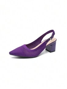 Sandals Square Toe High Thick Heels 2024 New Soft Knitted Breathable And Comfortable Shoes