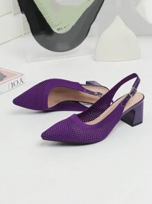 Sandals Square Toe High Thick Heels 2024 New Soft Knitted Breathable And Comfortable Shoes