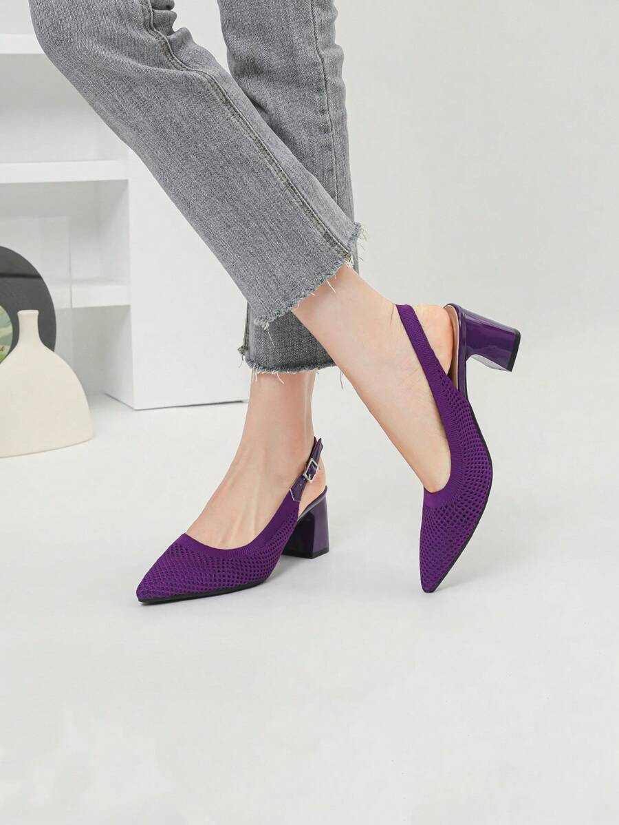 Sandals Square Toe High Thick Heels 2024 New Soft Knitted Breathable And Comfortable Shoes