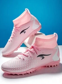 Men's High-Top Soccer Boots, Indoor And Outdoor Sneakers, Artificial Turf Training Shoes - Pink - View 2