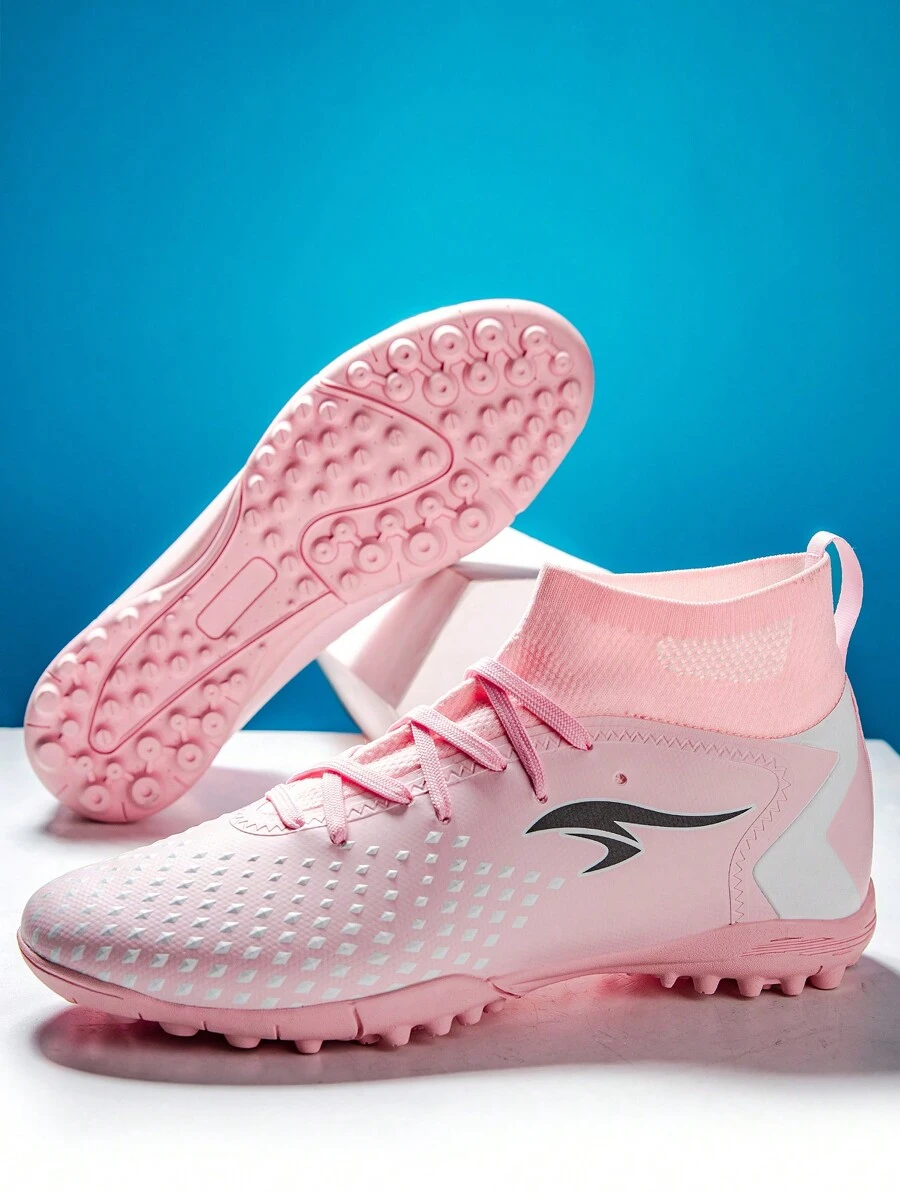 Men's High-Top Soccer Boots, Indoor And Outdoor Sneakers, Artificial Turf Training Shoes - Pink - View 1