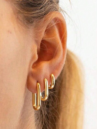 6pcs Copper Geometric Hoop Earrings Set For Women, Daily Wear And Gift