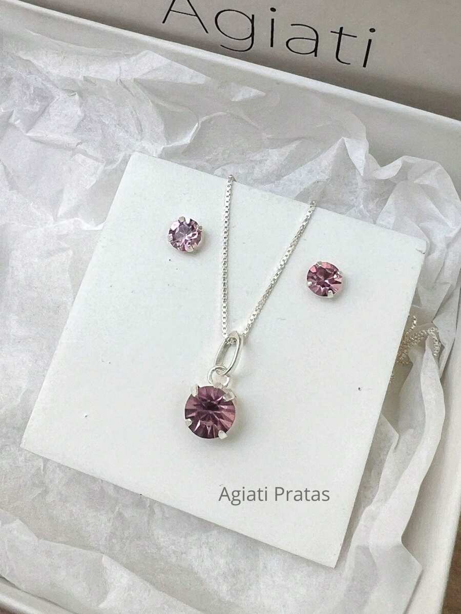 Set Of Lilac Zirconia Stones In 925 Sterling Silver - Lilás - 查看 1