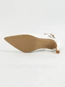 Women's White Slingback Pumps High Heels Pointed Toe Wedding Shoes - White - View 8