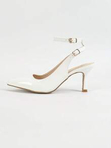 Women's White Slingback Pumps High Heels Pointed Toe Wedding Shoes - White - View 7