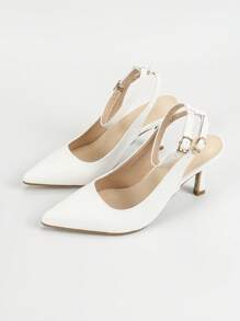 Women's White Slingback Pumps High Heels Pointed Toe Wedding Shoes - White - View 6