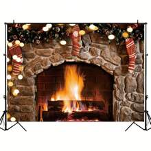 1 pièce, Toile de fond thématique de cheminée de Noël, accessoires de studio photo de sapin de Noël, bas de Noël, décors du Nouvel An