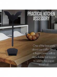 1 PIEZA Soporte para toallas con diseño de murciélago, decoración de cocina y baño, decoración gótica para el hogar, estante para almacenar kleenex, soporte de encimera para Halloween, de madera maciza con base antideslizante en blanco y negro, soporte vertical para servilletas, película transparente y rollo de papel