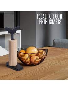 1 PIEZA Soporte para toallas con diseño de murciélago, decoración de cocina y baño, decoración gótica para el hogar, estante para almacenar kleenex, soporte de encimera para Halloween, de madera maciza con base antideslizante en blanco y negro, soporte vertical para servilletas, película transparente y rollo de papel