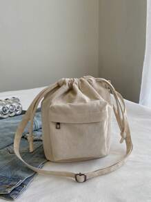 Mini Vintage Drawstring Bucket Bag, Retro Crossbody Bag, Women's Grunge Shoulder Purse & Handbag