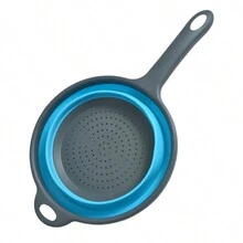 带长柄的圆形可折叠厨房滤锅，创意节省空间的蔬菜清洗篮 - 彩色 - 查看 12