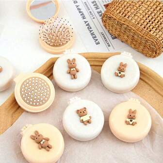 1 pieza Cute Mini Portable Air Cushion Comb, Foldable Massage Comb And Mirror Set,accesorios para cabello