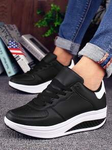 Bequeme Keil-Sneaker für Damen für alle Jahreszeiten – wasserdichte Mikrofaser, lässiges Schnürmodell, Low-Top-Design