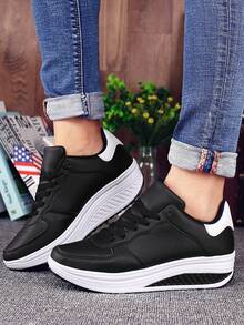 Bequeme Keil-Sneaker für Damen für alle Jahreszeiten – wasserdichte Mikrofaser, lässiges Schnürmodell, Low-Top-Design