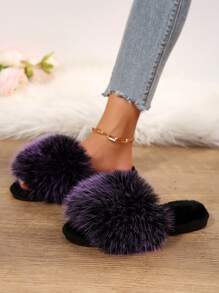 Women's Soft Plush Open-Toe Slippers, Purple, Comfortable Indoor Wear For Spring, Autumn And Winter,Halloween,Fluffy Slippers - Purple - View 6