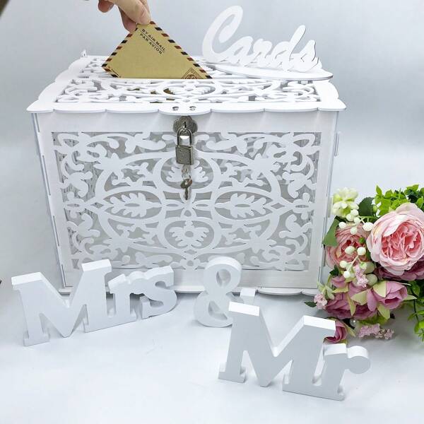 1pc Simple Wooden Card Box With Lock, Suitable For Weddings, Baby Showers, Birthdays, Graduations, Back To School Valentine Day