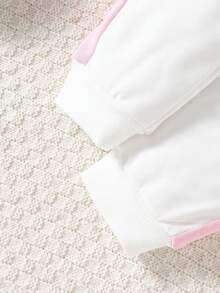 2 piezas Conjunto de sudadera y pantalones casuales de moda para niñas jóvenes, primavera y otoño - Blanco - Ver 5