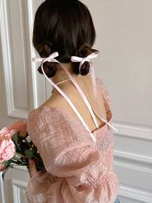 2pcs Women's Pink Polyester Ribbon Hair Clips With Bowknots, Sweet And Lovely Hair Accessories Suitable For Daily Use Pink Accessories Valentine's Day Valentines Claw Clips Hair Claws Hair Barrettes, School Stuff, Elegant, College, Pink Hair Clips, Bows, Cute, Head Accessories, Hairpin - Pink - View 5