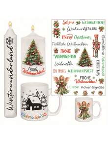 5 piezas Etiquetas adhesivas navideñas para velas con temas navideños, decoración romántica para carnaval navideño, etiquetas adhesivas para velas, decoración navideña, regalos de Navidad - Multicolor - Ver 6