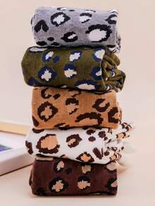 5 pares de meias femininas de outono/inverno, novas meias de cano curto com estampa de leopardo, estilo de rua, confortáveis e resistentes a odores, as melhores meias felizes, outono - Multicolorido - Ver 2
