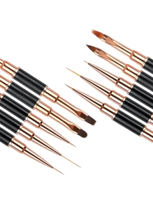 5 Peças Conjunto de Pincéis de Arte de Unhas, Pincéis de Unhas de Duas Pontas para Desenhar Linhas Longas, Linhas Finas, Degradê e Arte de Unhas 3D, Adequado para Esmalte em Gel e Pintura de Unhas Acrílicas - Preto - Visão 3